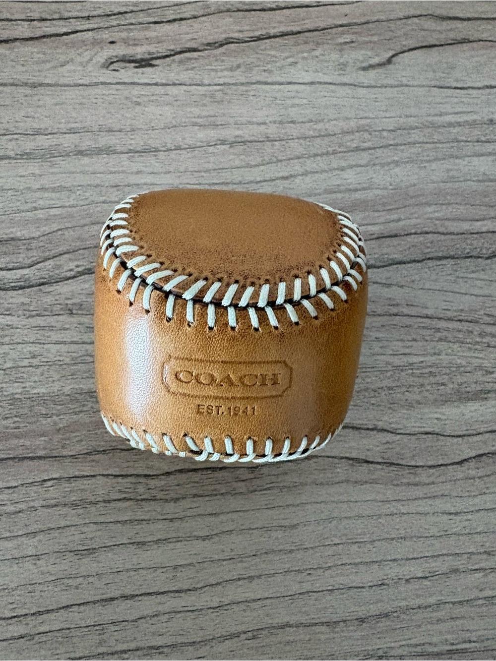 Coach rare baseball paper weight Tan Leather Stitch-Trim